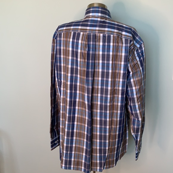 DANIEL CREMIEUX NWT MEN’S BLUE WHITE BROWN PLAID LONG SLEEVE BUTTON FRONT LARGE - Picture 4 of 6